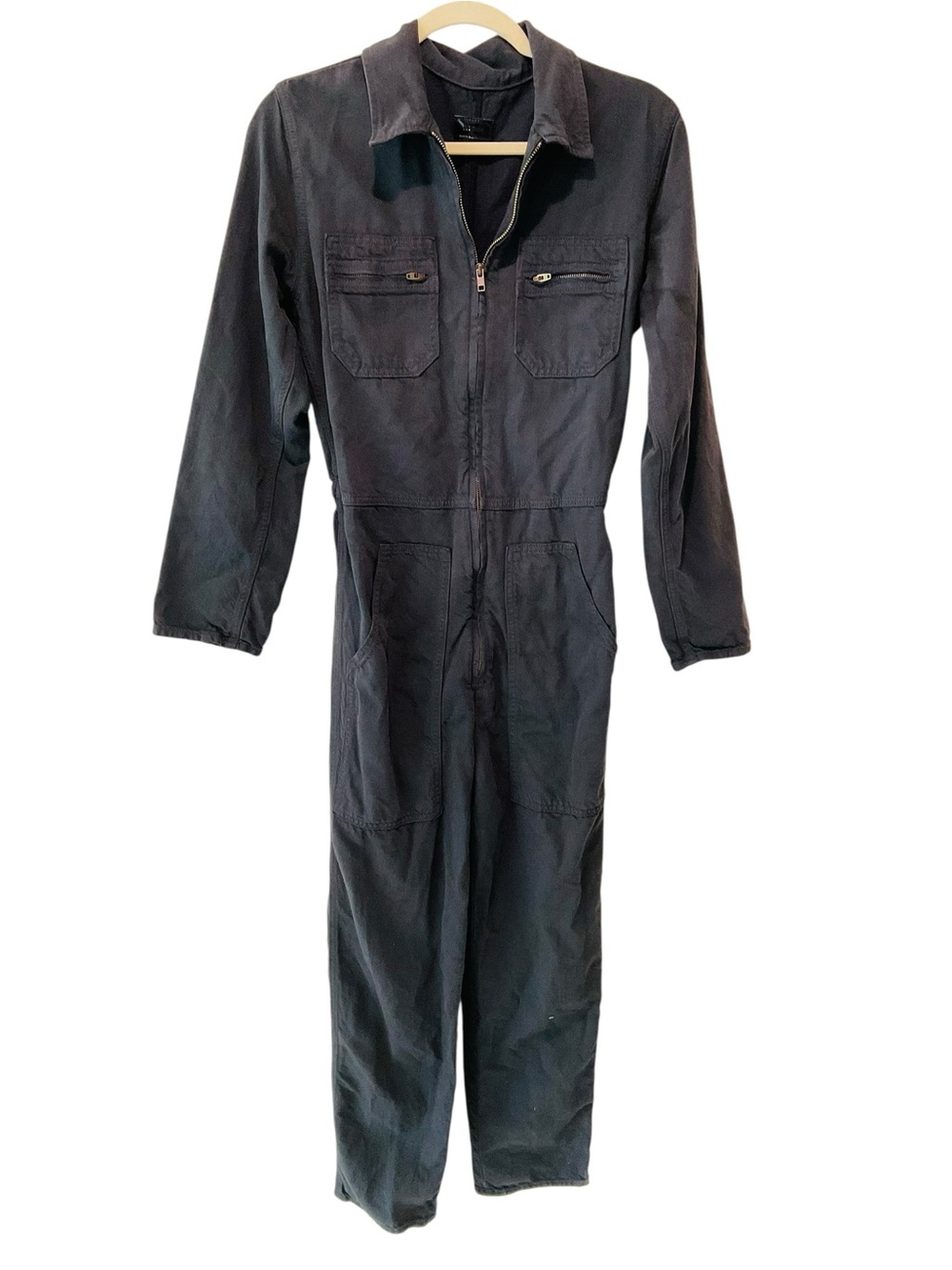 MOTHER The Specialist Faded Black Utility Jumpsuit Small Zip Front Cargo - Picture 3 of 10